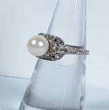 Vintage Platinum Pearl & Diamond Ring