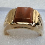 10K Yellow Gold Veined Agate Ring