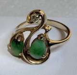 14K Yellow Gold Jade & Diamond Ring