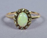 Sweet Antique 14k Gold Opal and Diamond Ring