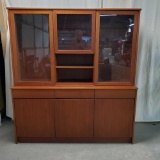 Vintage Mid Century Danish Modern Teak Credenza With Glass Door Lighted Top