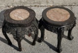 2 Chinese Rosewood Side Tables with Inset Pink Marble Centers