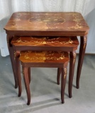 Set of 3 Italian Nesting Tables with Inlay Design and Music Box