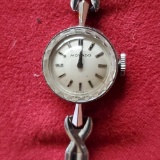 Vintage 1960s 14k White Gold Ladies Movado Wrist Watch w/ Faceted Crystal...