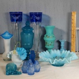 14 Pcs Blue Theme Opalescent, EAPG, Cut To Clear and Elegant Glassware