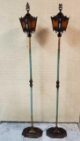 Pair Of Vintage Slag Glass Torchiere Lantern Floor Lamps