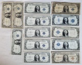 13 Silver Certificates with Hawaii Note, 1928A, 1934, 1935 and 1957 Varied Series