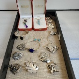 Tray Lot Of Sterling Silver Jewelry Stuart Nye, Art Deco, Jewel Art, Carl Art, Turin Inc & Tortolani