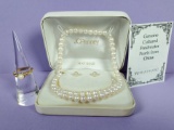 Freshwater Pearl Necklace, Earrings, & Ring Set with 14k Gold Findings