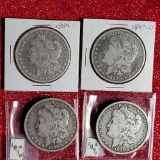 4 US Morgan Silver Dollars -1884, 1887-O, 1890-O and 1891-O