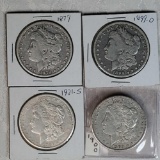 4 US Morgan Silver Dollars - 1879, 1899-O, 1900, and 1921-S