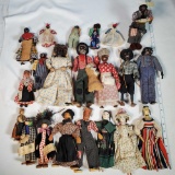 Tray Lot of Antique Wooden Folk Art and Black Americana Dolls