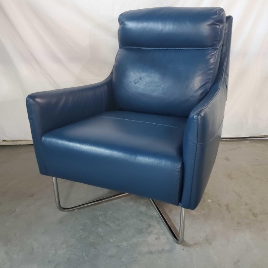 Scan Design Blue Top Grain Leather Modern Side Chair