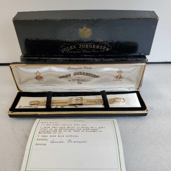 Connie Francis Owned Jules Jurgensen 14K Gold Watch, Box, Case And Paperwork