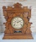Restored & Serviced 1992 Antique E. Ingraham Co. Oak Gingerbread Mantle Clock