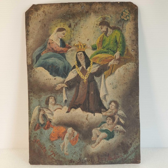 Unknown Date Oil On Tin "Coronation Of the Blessed Virgin Mary"