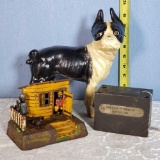 3 Collectible Iron Banks - Uncle Remus, Strong Box Style and Boston Terrier
