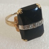 10K Yellow Gold Onyx & Diamond Ring