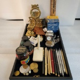 Tray Lot Of Pocket Watch Holders & Pens