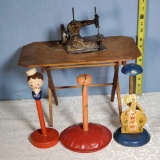 Toy Folding Work Table & Sewing Machine & 3 Hat Stands