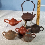 A Grouping Of 6 Miniature Yixing Pottery Teapots & Covers 