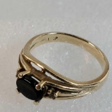 14K Yellow Gold Black Onyx & Crystal Ring