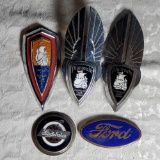 5 Antique Collector Car Radiator Caps, Badges and Logos