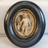 Bas-Relief In Carved Meerschaum Depicting Christ Child Holding Cross Oval Plaque