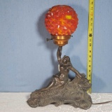 Art Deco Spelter Nude with Czech Glass Globe Shade