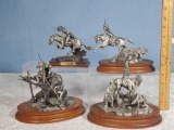 4 Chilmark Pewter Native American Indian Statues on Wood Bases by Polland