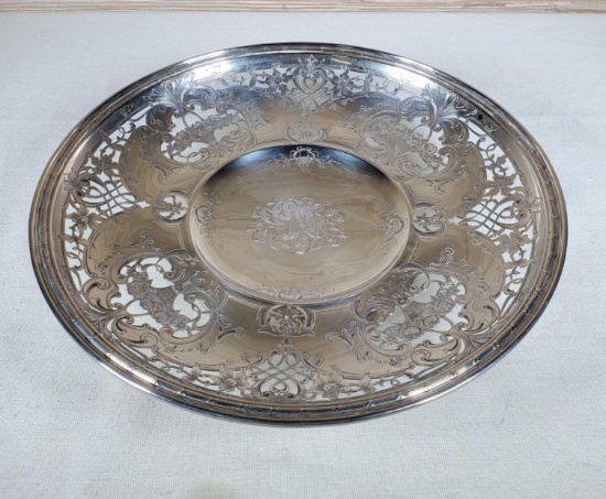 Gorgeous Pierced Flower Basket Design Sterling Silver Pedestal Plate