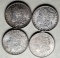 4 Morgan Silver Dollars - 1882-S, 2 1896 and 1921