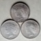 3 US Silver Peace Dollars - 1922, 1924, and 1925