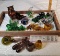 Tray Lot of Hand Blown Glass Fruit and Vegetables, Owl and Fish Figurines