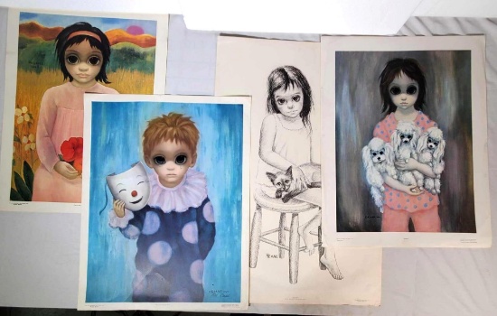 4 Original 1960s Big Eyes Children Lithographic Prints by Margaret and Walter Keane