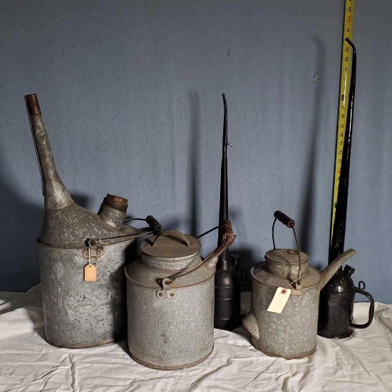 5 Railroad Metal Oiler and Fuel Cans of Varied Types, All Marked