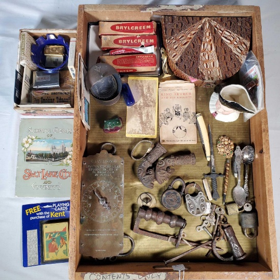 Case Lot with Scales, Antique Flatware Set and More
