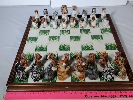 Jungla Chess Set with Varied Ceramic Safari Animal Pieces (some as is)