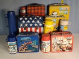 Lot Of 6 Vintage Tin Litho Lunch Boxes with Thermoses