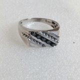 Sterling Silver Black & White Diamond Ring