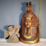 Hand Carved and Painted Pharoah and Angel Statues