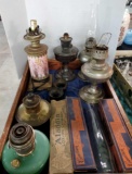 Collection of Oil Lamp Bases & Chimneys