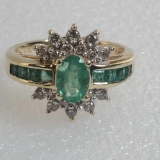 14K Yellow Gold Diamond & Emerald Ring