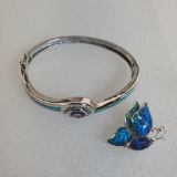 Sterling Silver Opal Bracelet & Pendant