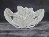 Signed Lalique Crystal Compiegne Frosted Oak Leaf Bowl