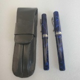 1999 Visconti Kaleido Voyager Fountain & Rollerball Pen In Midnight Blue With Leather Pocket Case