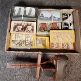 Stereo Optic Viewer and Flat of Stereo View Cards in Sets