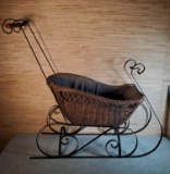 Decorative Wicker Sleigh with Iron Runners