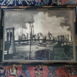 Ink, Graphite & Gouache Painting Of The Brooklyn Bridge