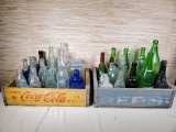 Vintage Coca-Cola & Pepsi Wood Crates Filled with Vintage Bottles